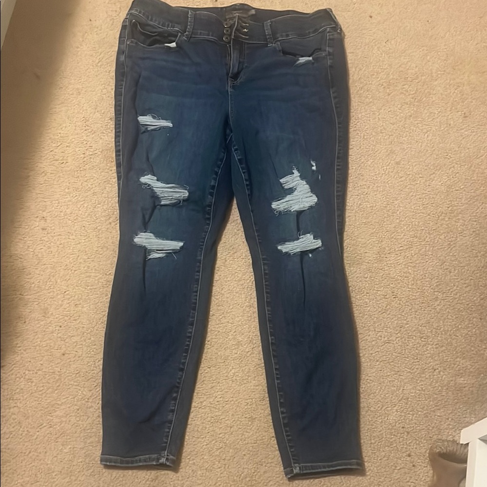 Torrid Dark Blue Distressed Skinny Jeans